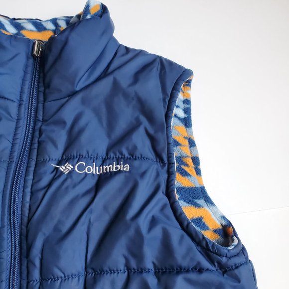 COLUMBIA Boys Fleece Blue Reversible Puffer Outdoor Vest Camping Travel Fall - Picture 3 of 9